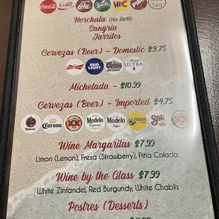 Drinks menu