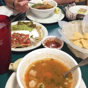 Shrimp soup, nachos, and horchata! Yum!