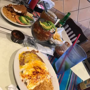 Cheese enchiladas, octopussy n shrimp ceviche and fried shrimp n fish