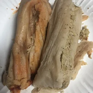 One pork, one chicken tamale