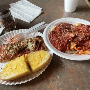 Rebel Special.  Lasagna. Spaghetti. Pizza - Cheese with pep and sausage.