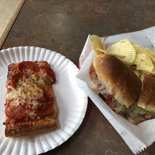 Pepperoni pizza and a Spicy Italian