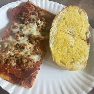 Pizza and Nasty Garlic Oil Bread.