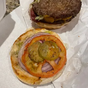 Double burger. Looks nothing like the pic. It was dry, hard, cold and gross