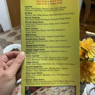 Special Pizza Menu