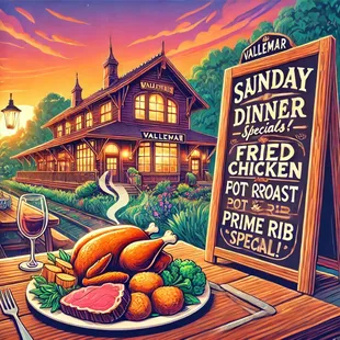 Sunday fried chicken and homemade pot roast special! Open til 8pm on Sunday