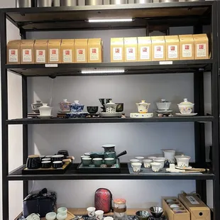 shelves of tea and coffee cups
