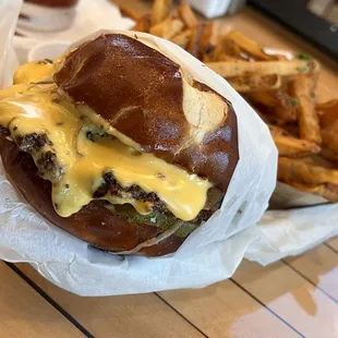Wisco-whiz burger and fries.