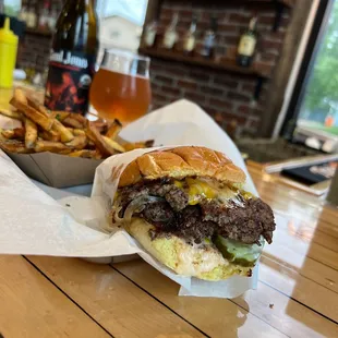 The OB.  Double smash burger and fries and a beer