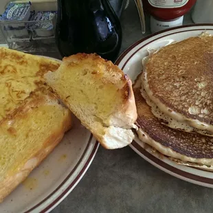 Cheese omelette with home made toast and pancakes. Definitely should try the home made toast.