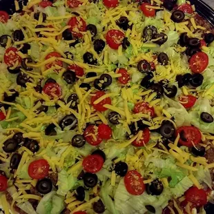 Taco dip with tortilla chips!