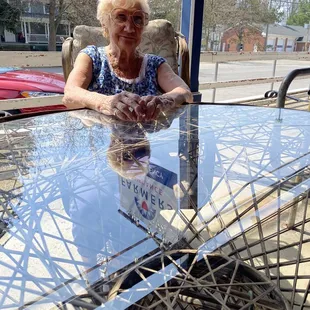 Grandma enjoying an outdoor lunch!!