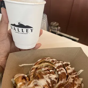 Cinnamon roll and coffee