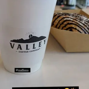 Valley Coffee signature daily brew and chocolate croissant.