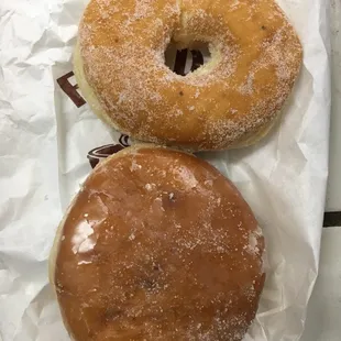 two doughnuts on a wrapper