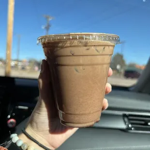Iced ancho chili mocha with oat milk