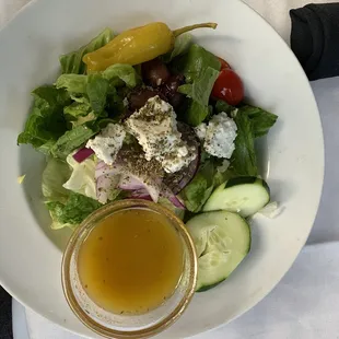 Greek salad was amazing especially the dressing