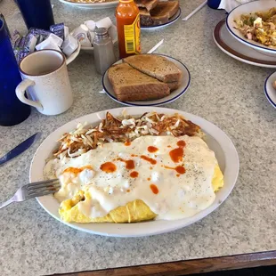Biscuit and gravy omelette.