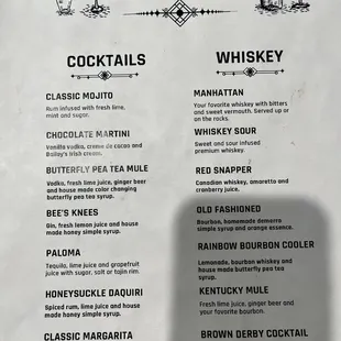Cocktail menu as of 5/15/2024