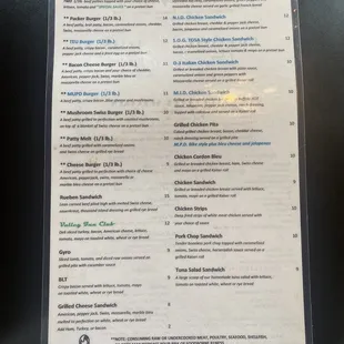 the menu of the restaurant