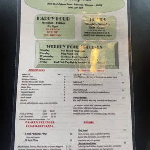 the menu for the holiday inn