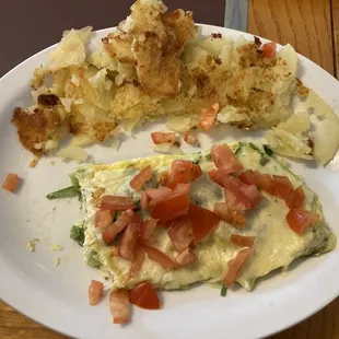 an omelet with tomatoes on it