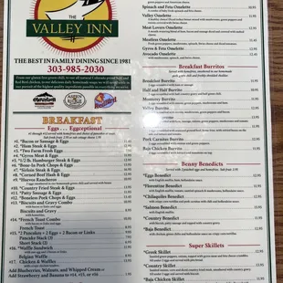 the breakfast menu