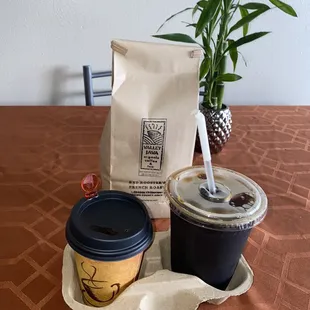a cup of coffee and a bag of coffee