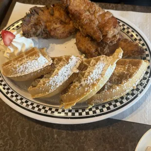 Chicken and Waffles (comes with a side of strawberry sauce)