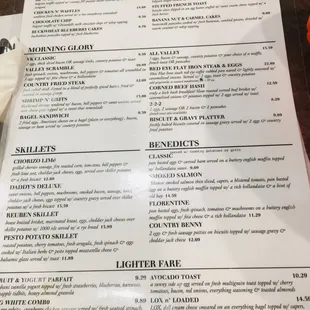 the menu of the restaurant