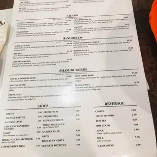 the menu for the restaurant