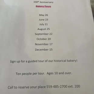 Tour schedule