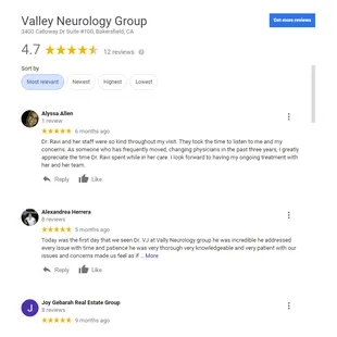 GOOGLE REVIEWS OF VALLEY NEUROLOGY GROUP-1