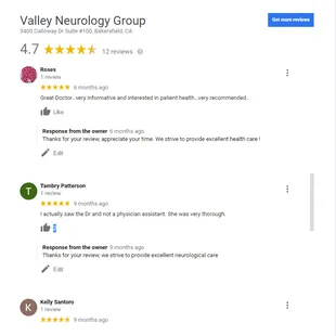 GOOGLE REVIEWS OF VALLEY NEUROLOGY GROUP-3