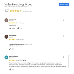 GOOGLE REVIEWS OF VALLEY NEUROLOGY GROUP-4