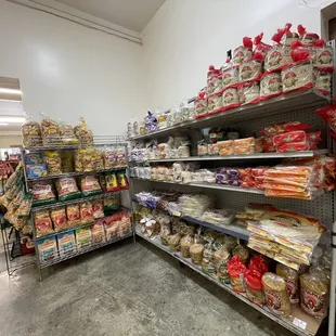 shelves full of food items