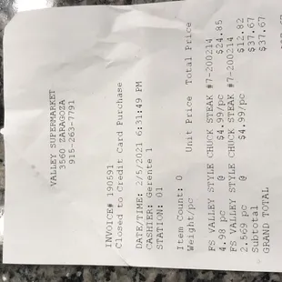 Receipt for charges