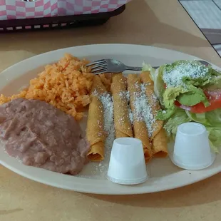 Beef flautas four in a plate. Rather small.