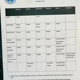 Their class schedule