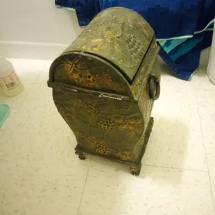All the medals in it is beautiful it turned greenish and I use for trash can... very detailed
