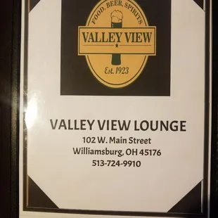 a picture of a sign for valley view lounge
