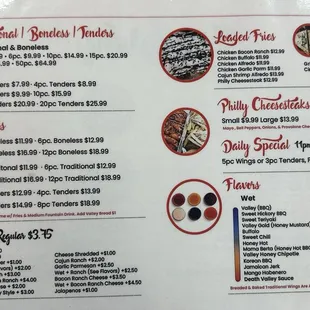 The menu with prices