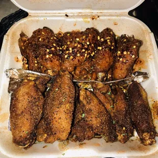 Dry rub hot on top and Cajun on the bottom.
