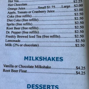 Menu of beverages in September 2023