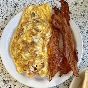 Ham-and-cheese omelette with bacon