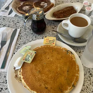 Blueberry pancakes and raisin French toast