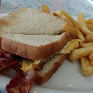 Bacon egg and cheese with fries