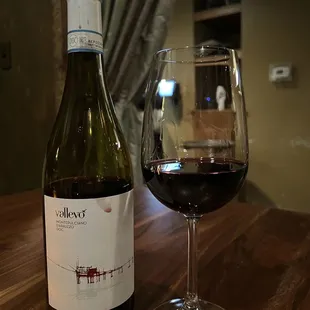 a glass of wine and a bottle of wine