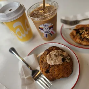 a plate of food and a cup of coffee