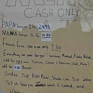 Current menú which is absurd. You wanna support a mom &amp; pop shop that is only open Fri/Sat